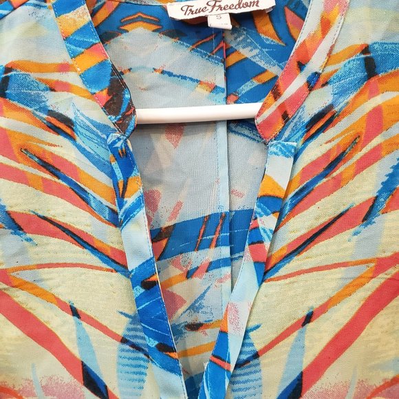True Freedom Palm Leaf Sheer Top/Coverup  Size S  Multicolor - Picture 4 of 7